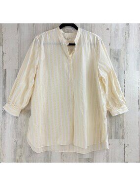 Ann Mashburn Popover Shirt Sz XL Yellow Stripe Button Down